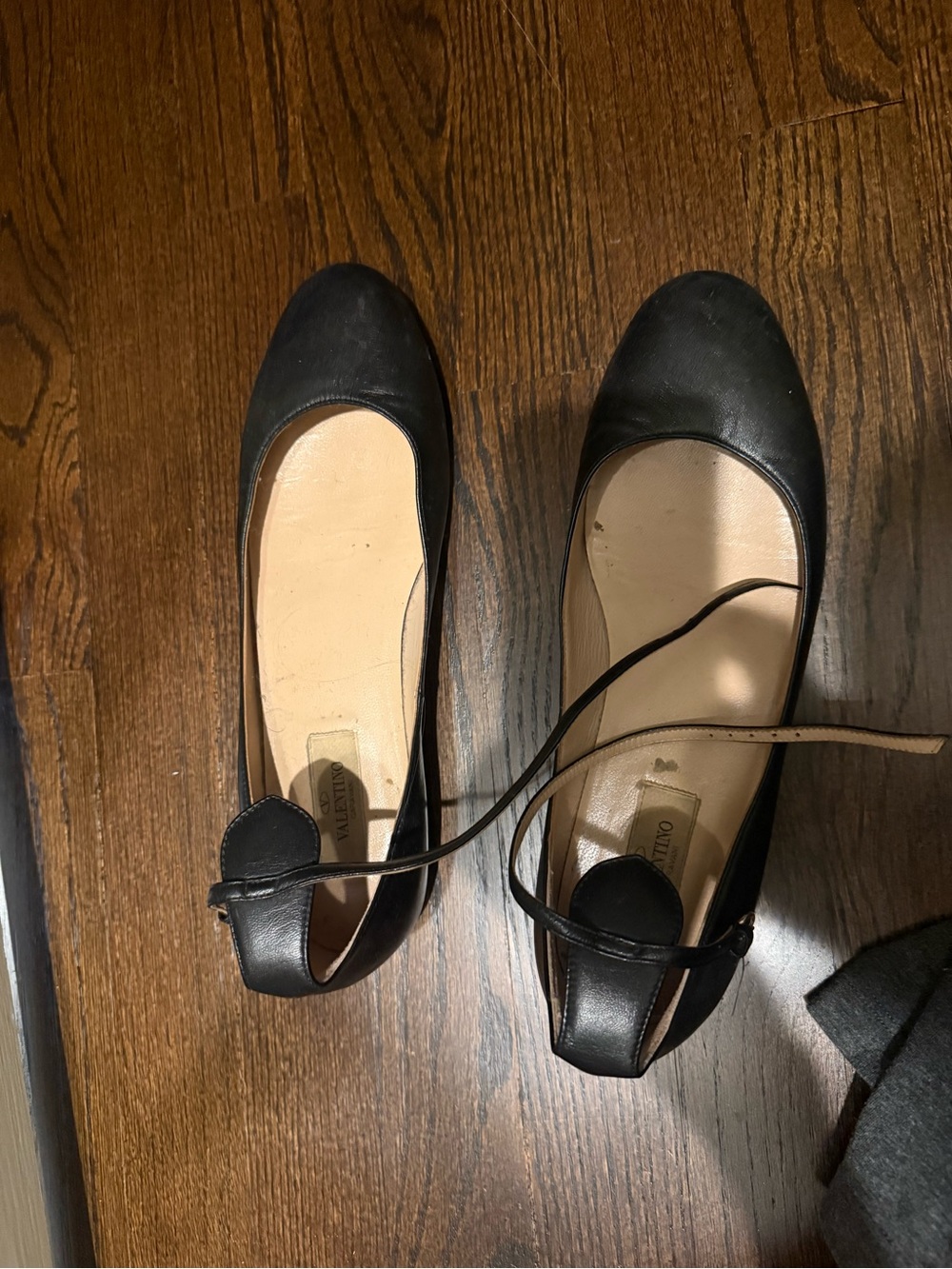 Valentino Black Leather Ankle-Strap Ballet Flats